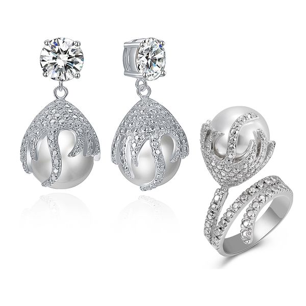 silver color brass dangle earrings ring sets with big pearl jewelry women's statement jewellery 2pcs set
silver color brass dangle earrings ring sets with big pearl jewelry women's statement jewellery 2pcs set