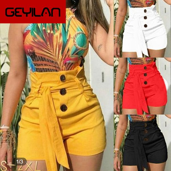 2020 summer women shorts high waist casual solid beach belt skinny shorts black red white yellow jeans, White;black
2020 summer women shorts high waist casual solid beach belt skinny shorts black red white yellow jeans, White;black
