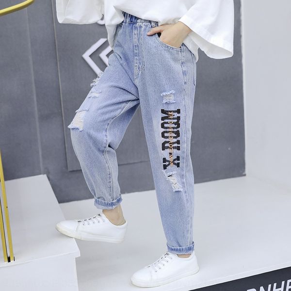 tkkt9 girls' 2019 new children's korean style quarter hole-piercing trousers fashionable medium jeans and jeans and large children, Blue
tkkt9 girls' 2019 new children's korean style quarter hole-piercing trousers fashionable medium jeans and jeans and large children, Blue
