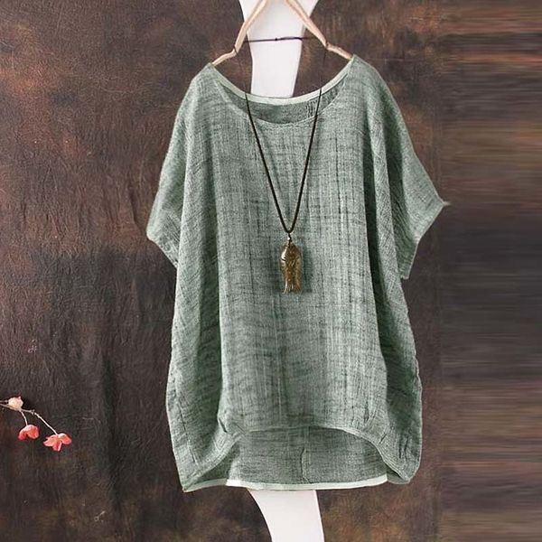 cotton and linen loose shirt bat sleeves applique summer women solid color casual round neck polyester hem irregular blouse, White
cotton and linen loose shirt bat sleeves applique summer women solid color casual round neck polyester hem irregular blouse, White