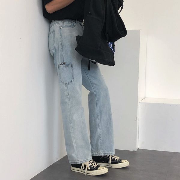 ewq / men's wear all-match blue denim pants male's casual hole pants fashion hole-piercing straight vintage loose jeans 9y2668
ewq / men's wear all-match blue denim pants male's casual hole pants fashion hole-piercing straight vintage loose jeans 9y2668