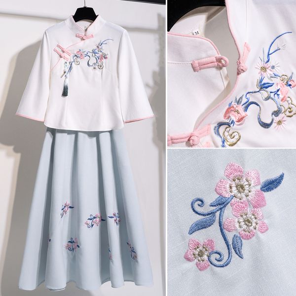 girls tang suit 2020 summer new fall size improved hanfu cotton and linen embroidery clothing jacket skirt suit, White
girls tang suit 2020 summer new fall size improved hanfu cotton and linen embroidery clothing jacket skirt suit, White