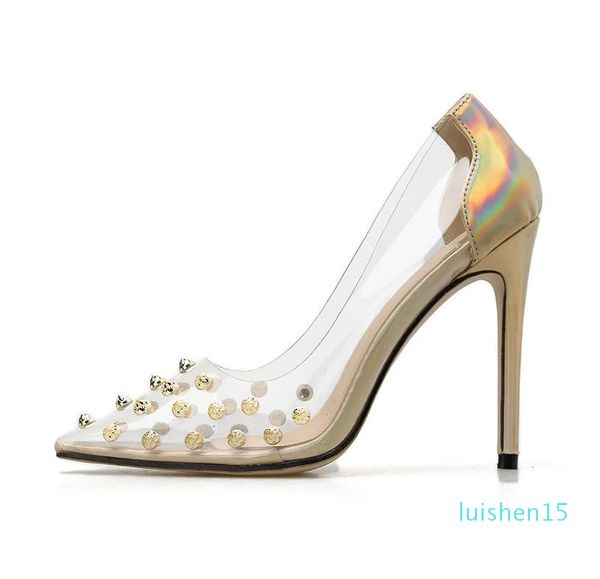 with box elegant rivets spikes clear transparent shoes silver gold heels fashion luxury designer women shoes size 35 to 41 l15, Black
with box elegant rivets spikes clear transparent shoes silver gold heels fashion luxury designer women shoes size 35 to 41 l15, Black