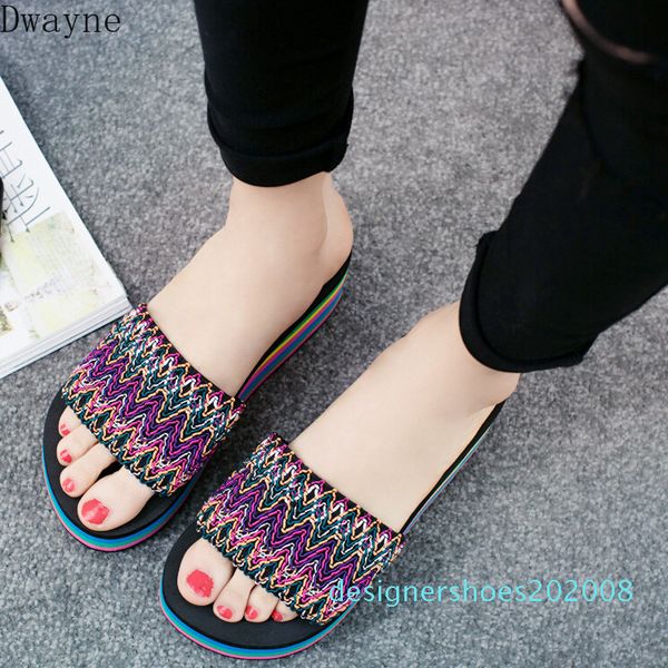 wedge slippers female summer color rainbow stripes wear non-slip thick bottom slippers women d08, Black
wedge slippers female summer color rainbow stripes wear non-slip thick bottom slippers women d08, Black
