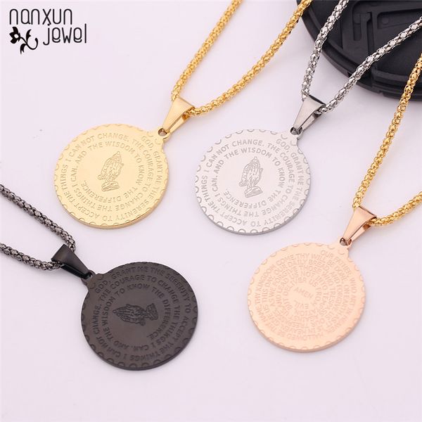 prayer hands pendants necklace long chain metal god bless you pendant praying jewelry stainless steel men jewelery gifts, Silver 
prayer hands pendants necklace long chain metal god bless you pendant praying jewelry stainless steel men jewelery gifts, Silver