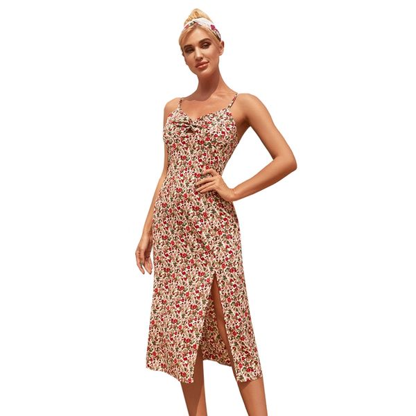 floral print summer dress spaghetti midi dress vintage women, White
floral print summer dress spaghetti midi dress vintage women, White