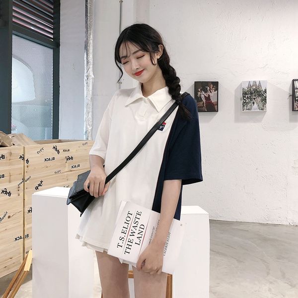 loose t- women's color matching polo collar super 2019 summer new t- shirt student short-sleeved couple shirt top, White
loose t- women's color matching polo collar super 2019 summer new t- shirt student short-sleeved couple shirt top, White