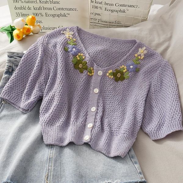 south korea 2020 summer new sweet floral hooked korean 2020 daisy cardigan slim-fit short-sleeved knitted top, White
south korea 2020 summer new sweet floral hooked korean 2020 daisy cardigan slim-fit short-sleeved knitted top, White