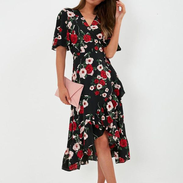 bohemian floral print dress women summer ruffle short sleeve wrap beach dress v neck long elegant party dress vestidos mujer, Black;gray
bohemian floral print dress women summer ruffle short sleeve wrap beach dress v neck long elegant party dress vestidos mujer, Black;gray