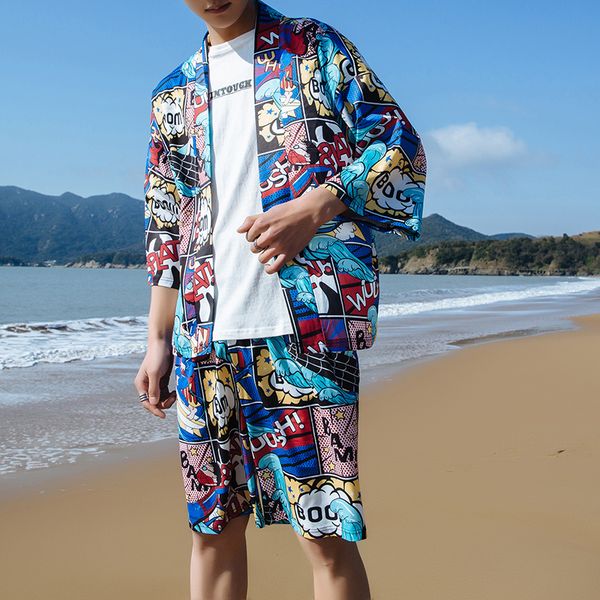 лето 2020 пляжа new мужской одежды casual harajuku печати кимоно стиль рубашка + шорты праздника двухсекционного костюм, Gray
лето 2020 пляжа new мужской одежды casual harajuku печати кимоно стиль рубашка + шорты праздника двухсекционного костюм, Gray