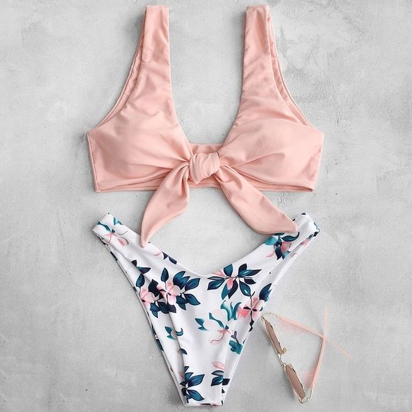 women plant print tie front bikini set bandeau bandage bathing suit female low waist swimsuit front tie bow knot bikinis, White;black
women plant print tie front bikini set bandeau bandage bathing suit female low waist swimsuit front tie bow knot bikinis, White;black