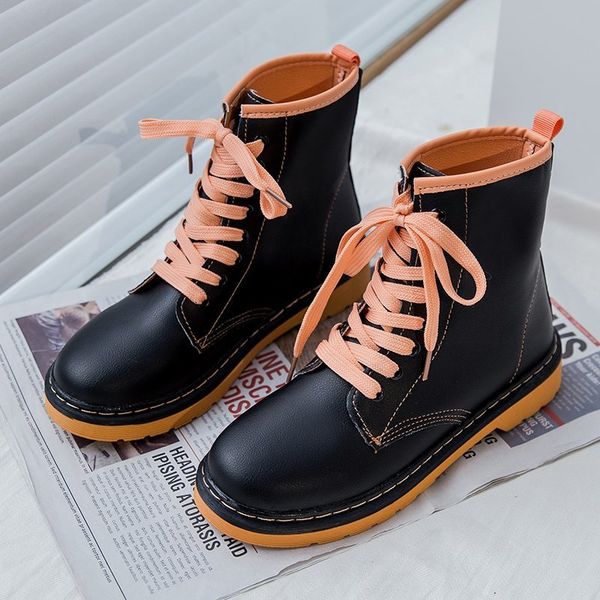 2020 women combat boots soft black leather motorcycle boots orange autumn punk gothic shoes white green for women