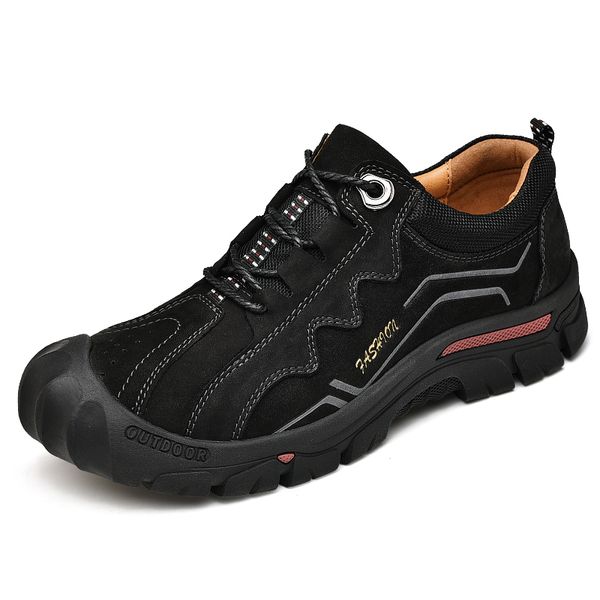 2020 cowhide hiking shoes for men trekking shoes new men mountain climbing male hunting desert boots trekking *, Black