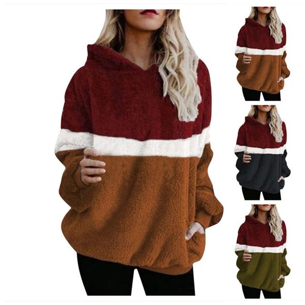 2019 new autumn three-color stitching hit color hooded plush long-sleeved explosion models. casual fashion trend sweater women, Black
2019 new autumn three-color stitching hit color hooded plush long-sleeved explosion models. casual fashion trend sweater women, Black