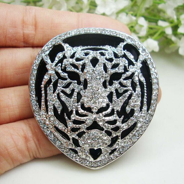 vintage style tiger animal pendant woman brooch pin clear rhinestone crystal, Gray 
vintage style tiger animal pendant woman brooch pin clear rhinestone crystal, Gray