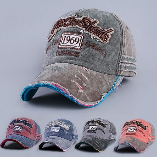 new washed hole baseball baseball cap cap men' and women' outdoor climbing sun hat, Blue;gray