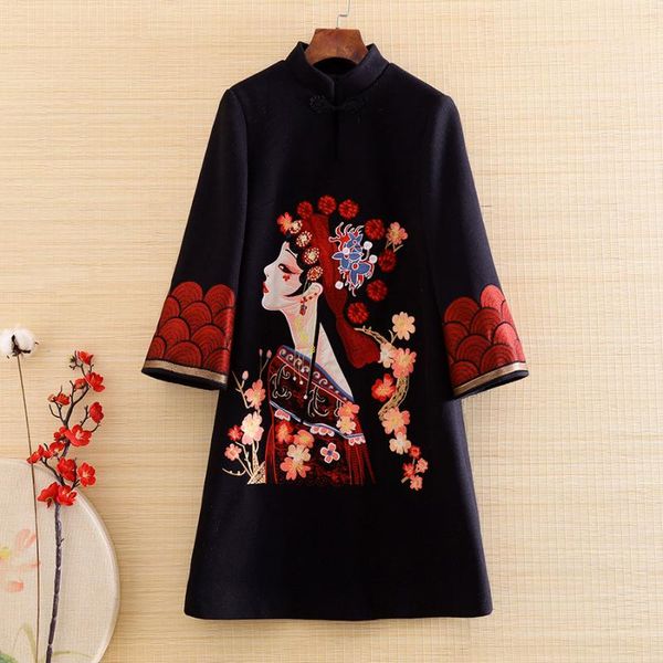 autumn winter retro women flowers wool vintage embroidery chinese style elegant lady plus size loose thick qipao dress 3xl, Red
autumn winter retro women flowers wool vintage embroidery chinese style elegant lady plus size loose thick qipao dress 3xl, Red