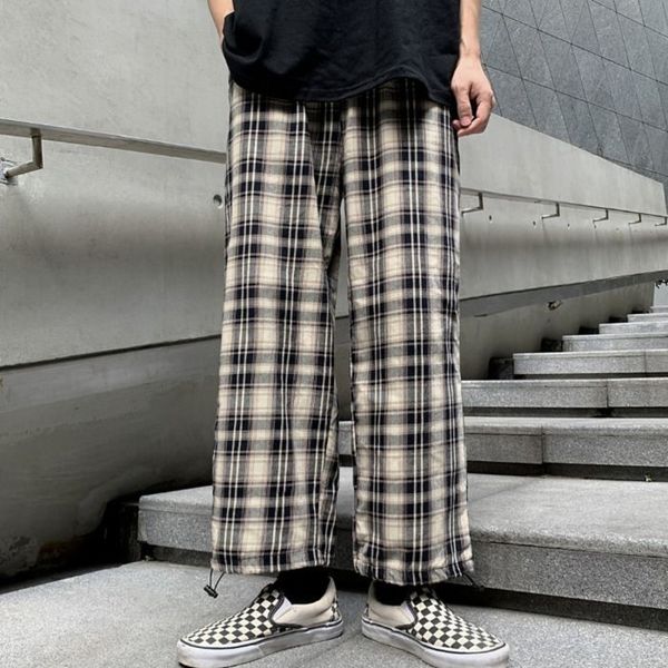 men's pants mens womens plaid fashion retro drawstring casual streetwear wild loose hip hop straight trousers male joggers, Black
men's pants mens womens plaid fashion retro drawstring casual streetwear wild loose hip hop straight trousers male joggers, Black