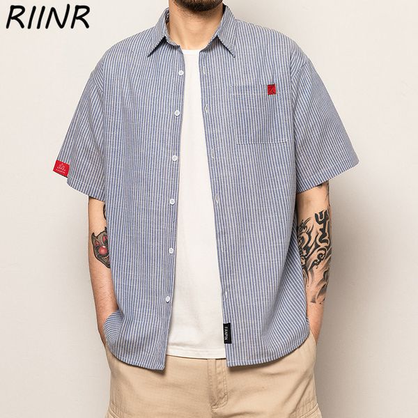 riinr summer 2020 striped short sleeve shirt turn-down collar outdoor casual-shirt, White;black
riinr summer 2020 striped short sleeve shirt turn-down collar outdoor casual-shirt, White;black