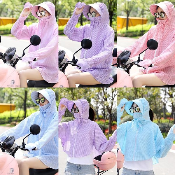 vutkn summer women's cycling clothes short sunshade hooded heat-insulated long-sleeved electric motorcycle sunscreen clothes with masks, Tan;black
vutkn summer women's cycling clothes short sunshade hooded heat-insulated long-sleeved electric motorcycle sunscreen clothes with masks, Tan;black
