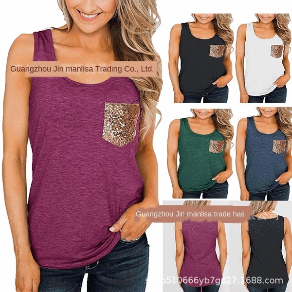2020 new pocket round neck solid sequins vest sequins color sleeveless vest top, Camo
2020 new pocket round neck solid sequins vest sequins color sleeveless vest top, Camo