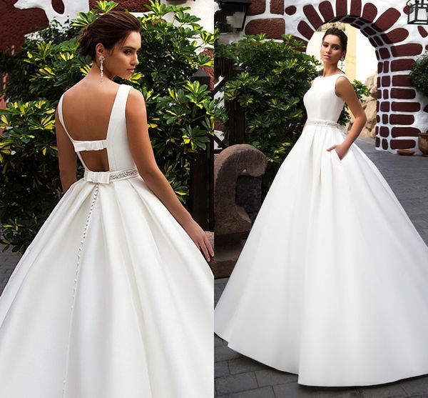 elegant bow satin wedding dress chic crystal belt pocket a-line court train princess bridal gown vestido de noiva, White
elegant bow satin wedding dress chic crystal belt pocket a-line court train princess bridal gown vestido de noiva, White