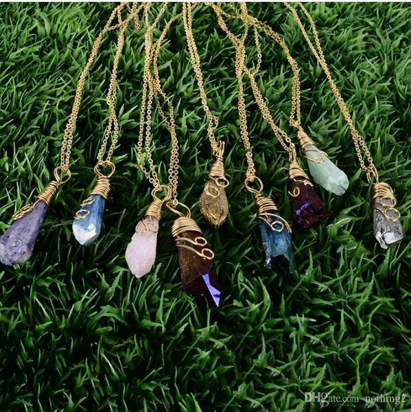 designer jewelry handmade rainbow wire wrapped raw natural stone women pendant necklace amethyst pink quartz crystal gem necklaces, Silver
designer jewelry handmade rainbow wire wrapped raw natural stone women pendant necklace amethyst pink quartz crystal gem necklaces, Silver