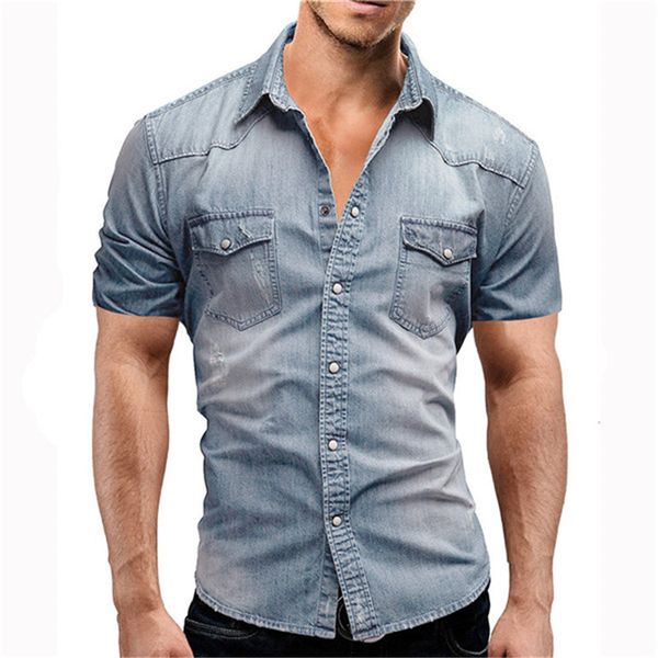 mens designer solid color denim shirt with buttons fashion short sleeved mens summer man turn down collar tees, White;black
mens designer solid color denim shirt with buttons fashion short sleeved mens summer man turn down collar tees, White;black
