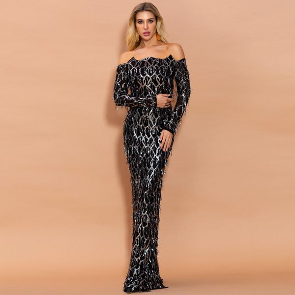 casual dresses spring autumn women elegant long party dress off the shoulder bodycon tassel sequin floor length maxi vestidos, Black;gray
casual dresses spring autumn women elegant long party dress off the shoulder bodycon tassel sequin floor length maxi vestidos, Black;gray