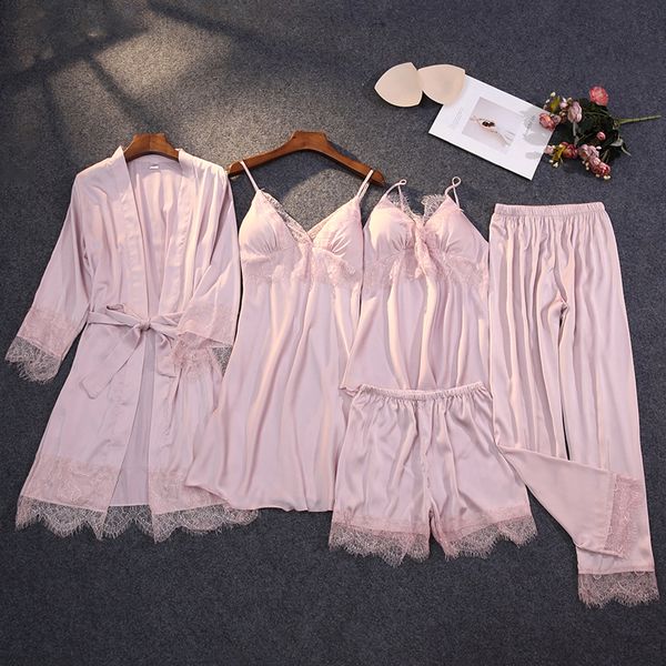 summer satin pajamas sets lace 5pcs sleepwear women silky pyjamas suit female casual sleep set loose home clothes, Black;red
summer satin pajamas sets lace 5pcs sleepwear women silky pyjamas suit female casual sleep set loose home clothes, Black;red