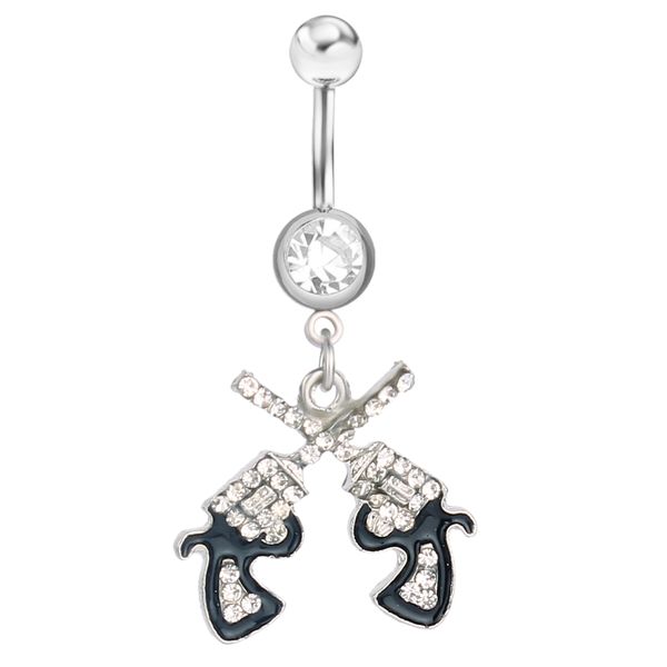d0043 ( 4 colors ) the double-guns style navel belly ring 10 pcs clear color stone drop shipping piercing body jewelry, Silver
d0043 ( 4 colors ) the double-guns style navel belly ring 10 pcs clear color stone drop shipping piercing body jewelry, Silver