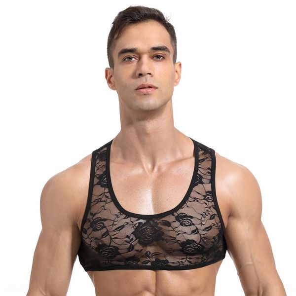 men' standard 2019 new tight lace vest high elastic lace men' small vest short sleeveless, White;black
men' standard 2019 new tight lace vest high elastic lace men' small vest short sleeveless, White;black
