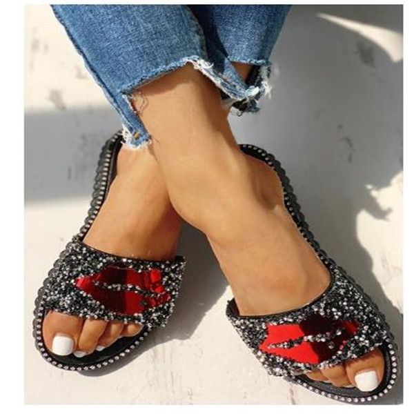 women slippers summer red lips rhinestone fashion female shoes wear non-slip casual trend sandals outdoor beach sandals, Black
women slippers summer red lips rhinestone fashion female shoes wear non-slip casual trend sandals outdoor beach sandals, Black
