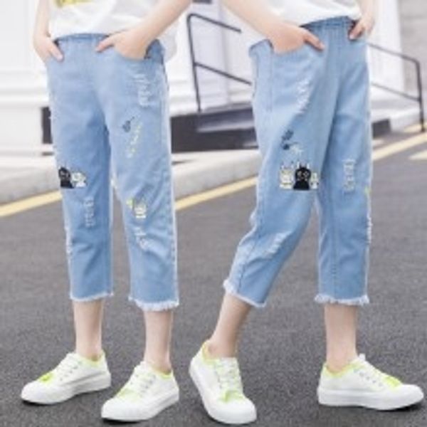 wear 2020 girl's 8 summer and children's wear jeans pierced printed jeans capri pants 6 medium and large children's pants, Blue
wear 2020 girl's 8 summer and children's wear jeans pierced printed jeans capri pants 6 medium and large children's pants, Blue