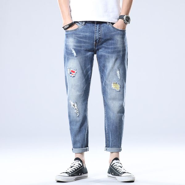 sizes of men's summer patch thin paragraph nine points jeans stretch feet loose han edition cultivate morality pants, Blue
sizes of men's summer patch thin paragraph nine points jeans stretch feet loose han edition cultivate morality pants, Blue