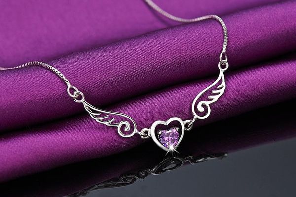heart shaped zircon pendant angel wings design necklace white and purple color crystal pendant necklaces sweater chain, Silver
heart shaped zircon pendant angel wings design necklace white and purple color crystal pendant necklaces sweater chain, Silver