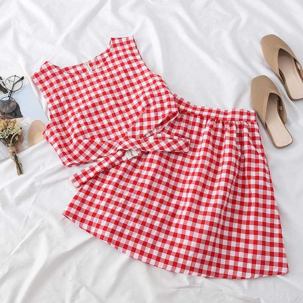 heliar sets women zipper plaid tank and skirts two pieces outfits women sets and mini skirts 2020 summer, White