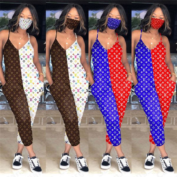 2pcs/set summer women spaghetti strap bodysuit+ masks tracksuit print patchwork suspender jumpsuits designer face mask romper outfits e51301, White
2pcs/set summer women spaghetti strap bodysuit+ masks tracksuit print patchwork suspender jumpsuits designer face mask romper outfits e51301, White