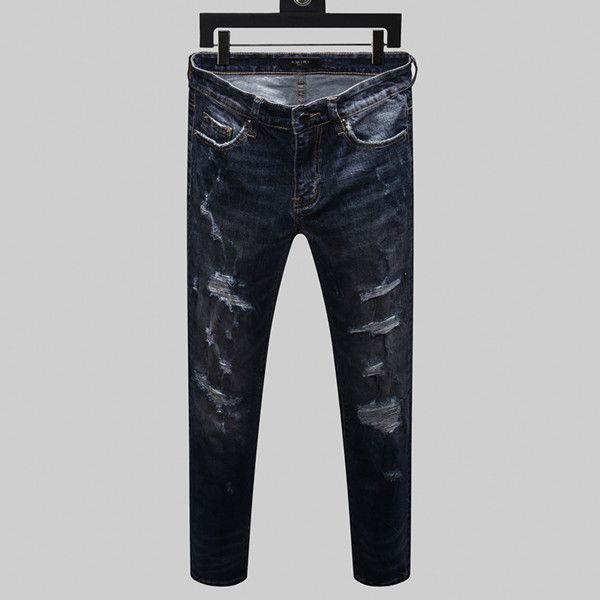 2019 summer new tattered fashion explosion denim straight denim skinny version of the motorcycle jeans long master design, Blue
2019 summer new tattered fashion explosion denim straight denim skinny version of the motorcycle jeans long master design, Blue