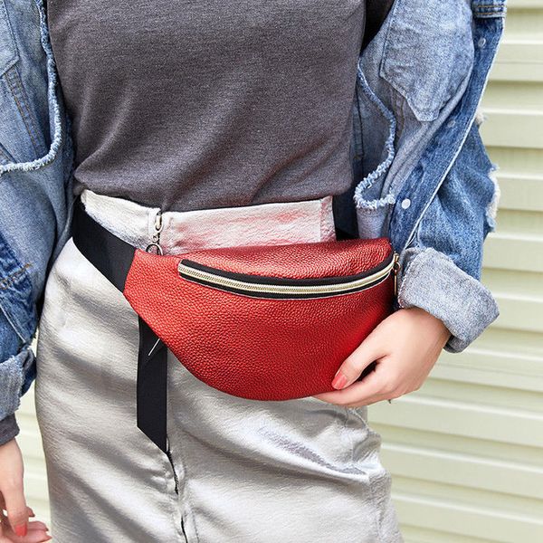 fashion new women waist fanny pack girls solid pu leather adjustable belt zipper waist bag casual chest bag litchi grain design