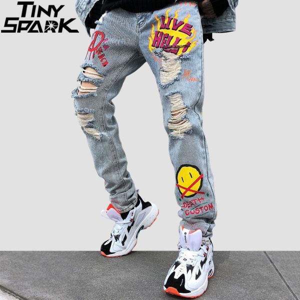 men denim pants graffiti streetwear hip hop ripped holes denim pants harajuku distressed pant jean trousers fashion, Black
men denim pants graffiti streetwear hip hop ripped holes denim pants harajuku distressed pant jean trousers fashion, Black