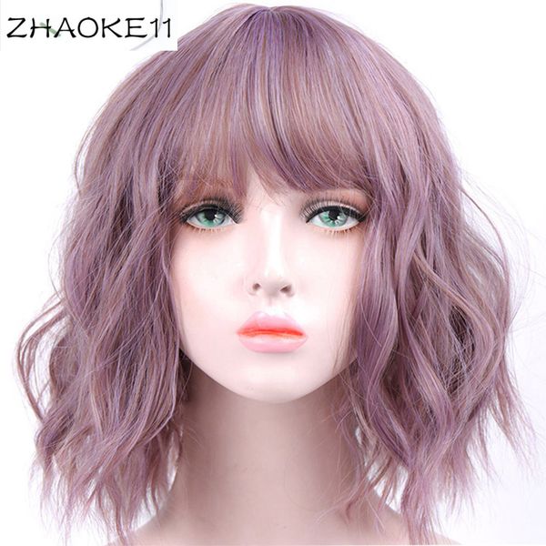 short wavy wigs for black women african american synthetic pink hair purple wigs with bangs heat resistant cosplay wig
short wavy wigs for black women african american synthetic pink hair purple wigs with bangs heat resistant cosplay wig