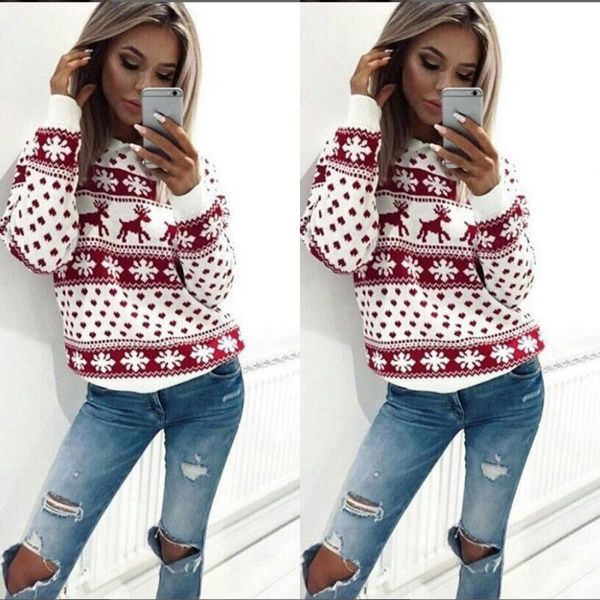women lady jumper sweater pullover coat christmas winter womens ladies warm brief sweaters clothing, White
women lady jumper sweater pullover coat christmas winter womens ladies warm brief sweaters clothing, White