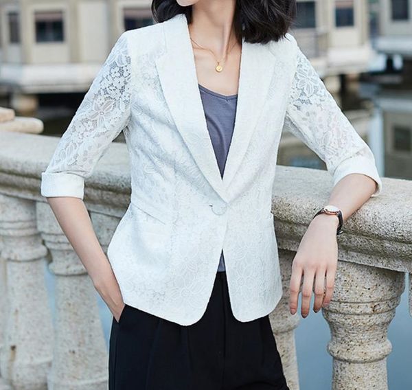lace small suit women's cropped sleeve dark blue summer lace jacket jacket korean style slim waist thin hollow short suit women's, White;black
lace small suit women's cropped sleeve dark blue summer lace jacket jacket korean style slim waist thin hollow short suit women's, White;black