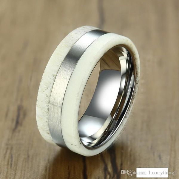 8.5MM White Deer Antler Mens Wedding Band Stainless Steel Inlay Ring Beautiful Awesome Mens Jewelry with Comfort Fit
8.5MM White Deer Antler Mens Wedding Band Stainless Steel Inlay Ring Beautiful Awesome Mens Jewelry with Comfort Fit