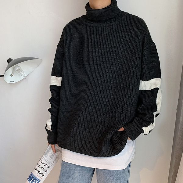 men turtleneck cottom pullover autumn winter warm comfortable patchwork spacious clothes knitted casual hombre sweater, White;black
men turtleneck cottom pullover autumn winter warm comfortable patchwork spacious clothes knitted casual hombre sweater, White;black