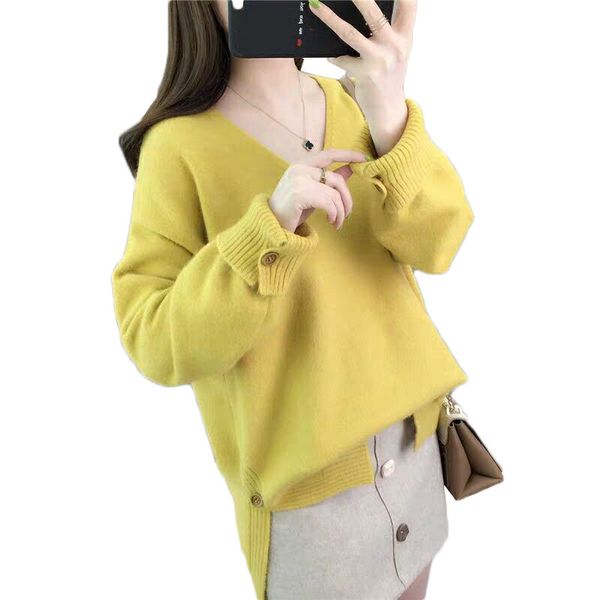 women's sweaters and pullovers 2021 long sleeve loose v-neck knitting solid color casual sweater jumper pull femme y483, White;black
women's sweaters and pullovers 2021 long sleeve loose v-neck knitting solid color casual sweater jumper pull femme y483, White;black