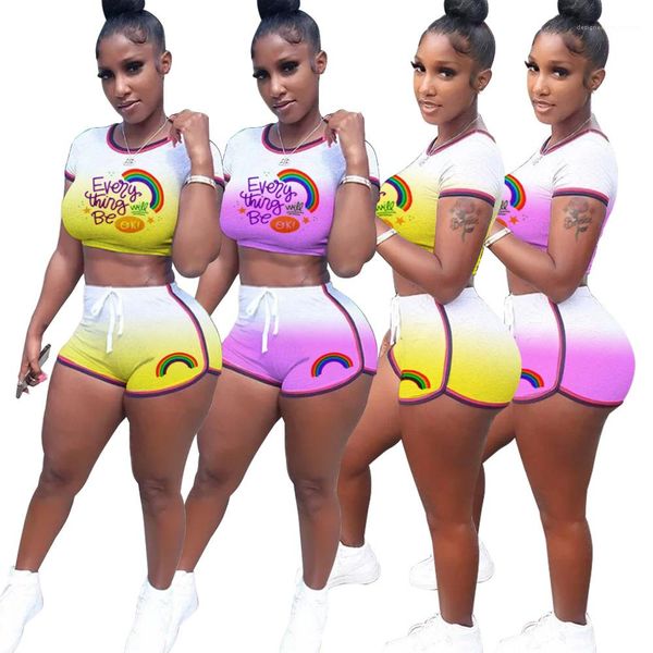 set summer womens designer suits gradient letter printed rainbow printed shorts womens two piece shorts, White
set summer womens designer suits gradient letter printed rainbow printed shorts womens two piece shorts, White