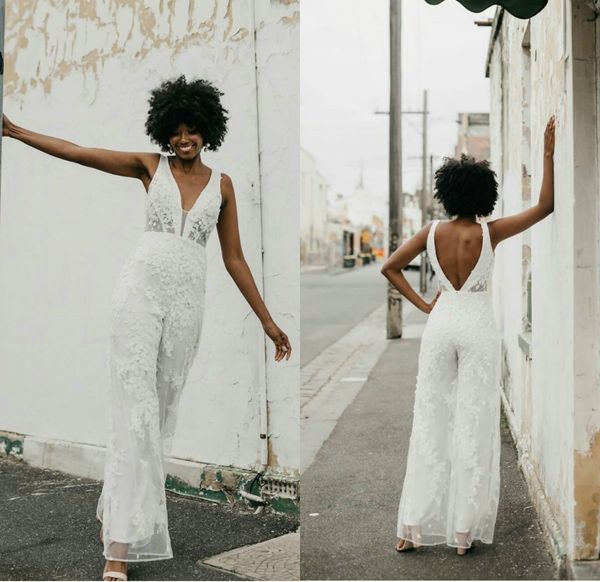 2021 bohemian jumpsuit wedding dresses v neck beaded lace appliqued boho bridal gowns backless country wedding dress vestidos de novia, White
2021 bohemian jumpsuit wedding dresses v neck beaded lace appliqued boho bridal gowns backless country wedding dress vestidos de novia, White