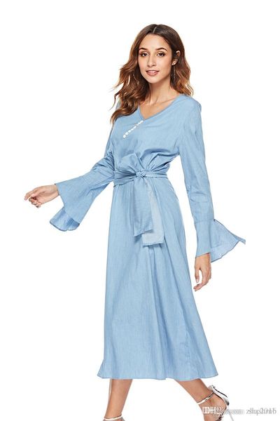 women dress summer shirt dress long bell sleeve elegant lady print v-neck lace split denim skirt dress denim skirt casual loose dresses, Black;gray
women dress summer shirt dress long bell sleeve elegant lady print v-neck lace split denim skirt dress denim skirt casual loose dresses, Black;gray